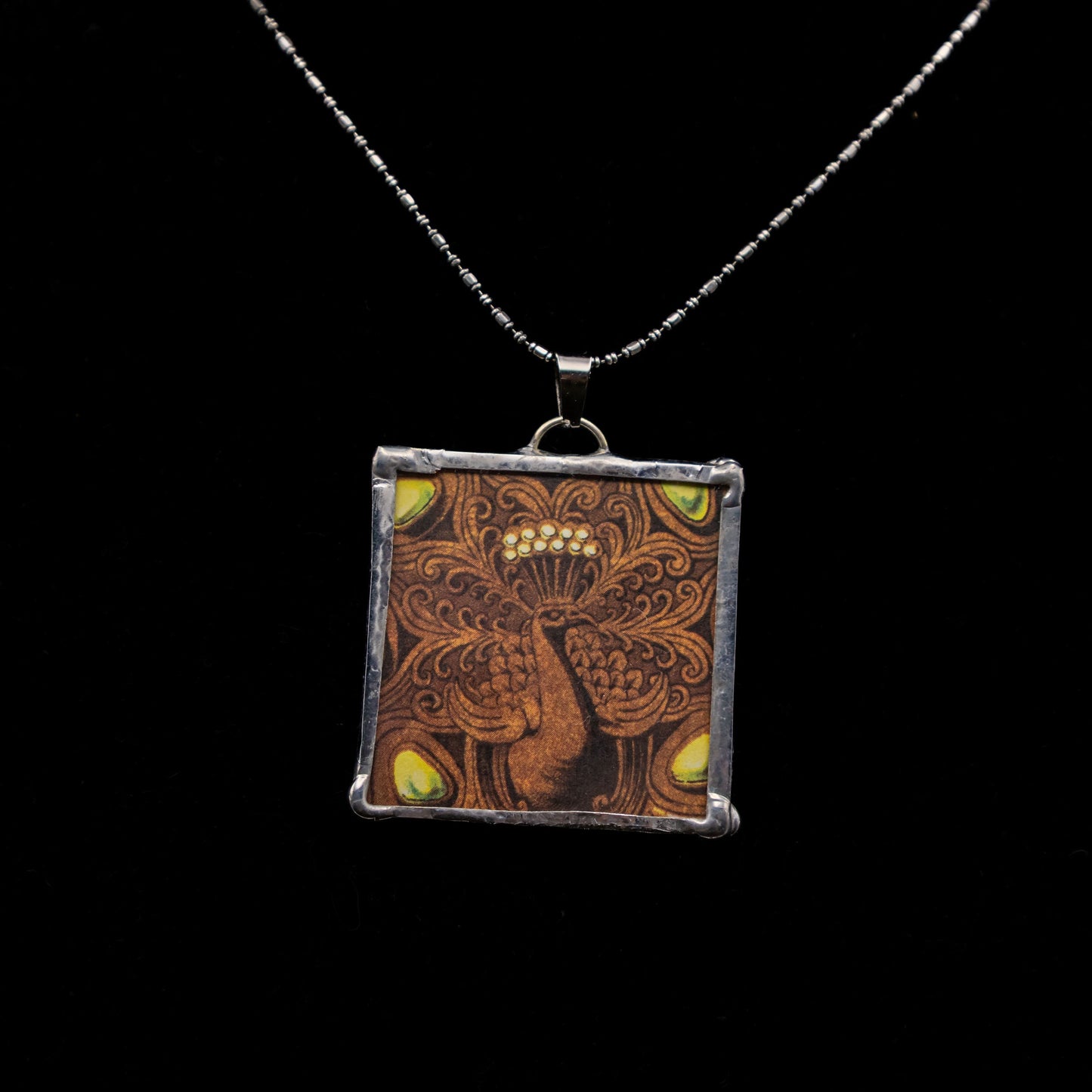 Laughing Cat and Peacock Necklace. (Double Sided)