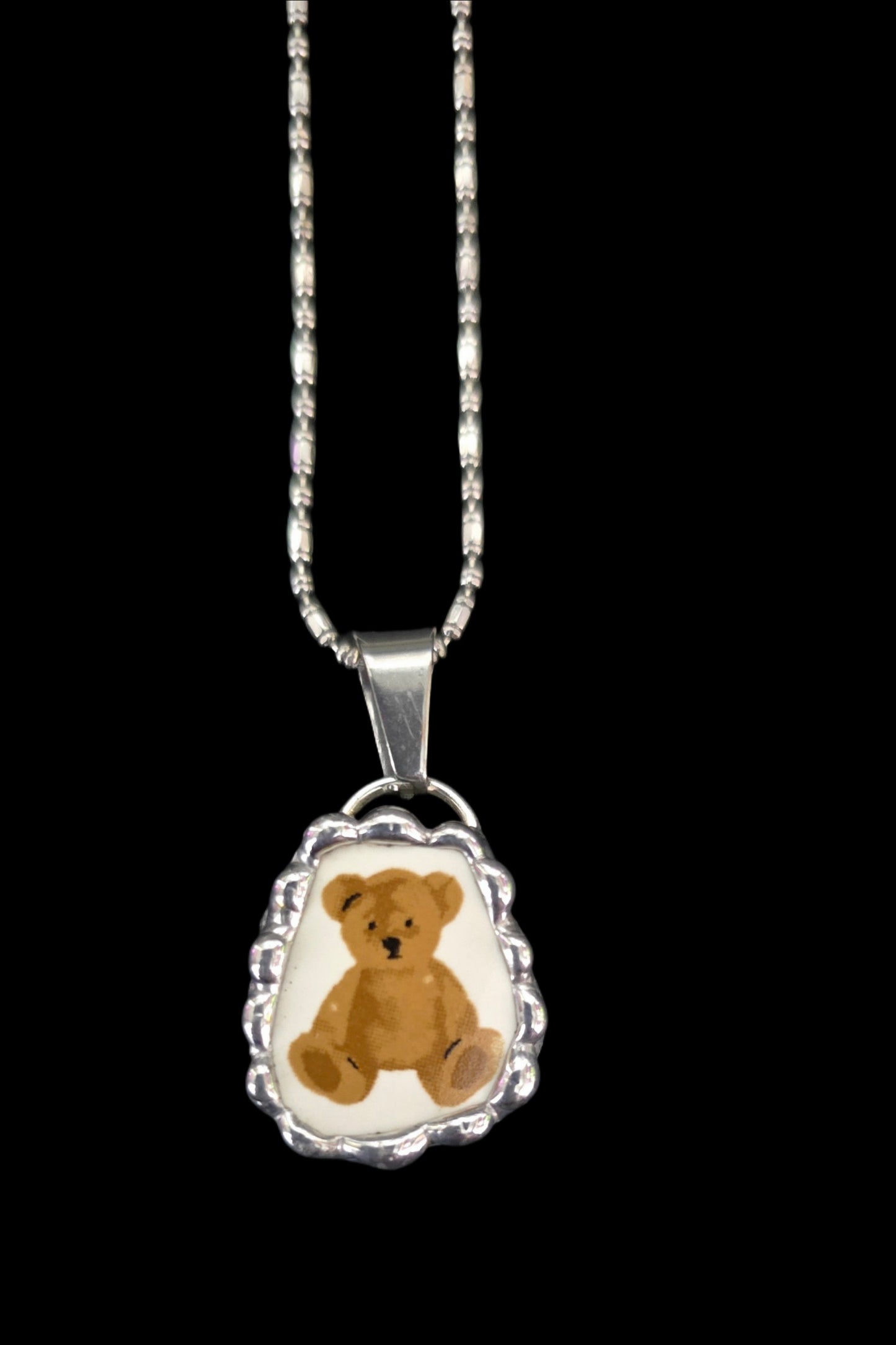 Ceramic teddy bear necklace