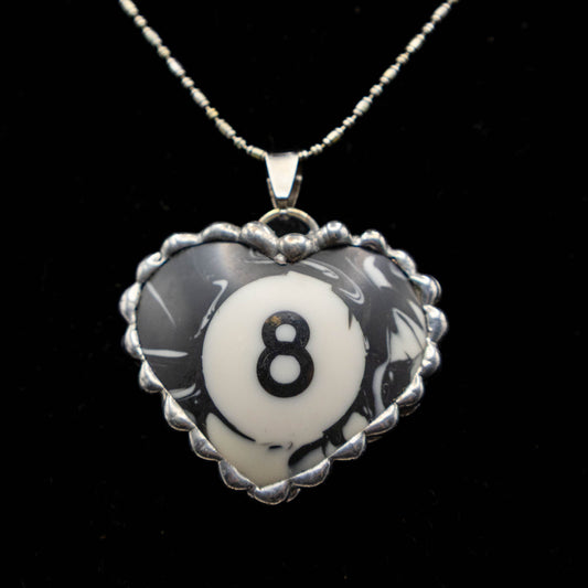 Eight Ball Heart Shaped Pool Ball Necklace