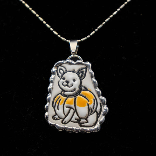 Halloween Puppy in Pumpkin Necklace.