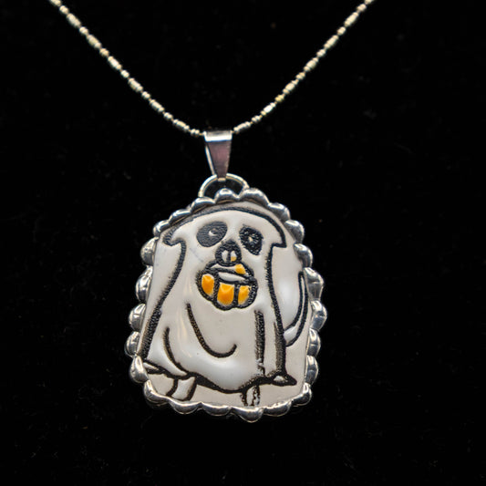 Halloween Puppy Dressed as Ghost Necklace.