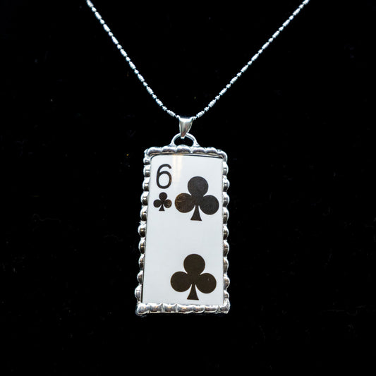 Six of Clubs Ceramic Necklace
