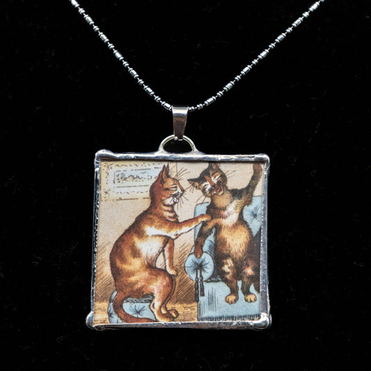 Laughing Cat and Peacock Necklace. (Double Sided)