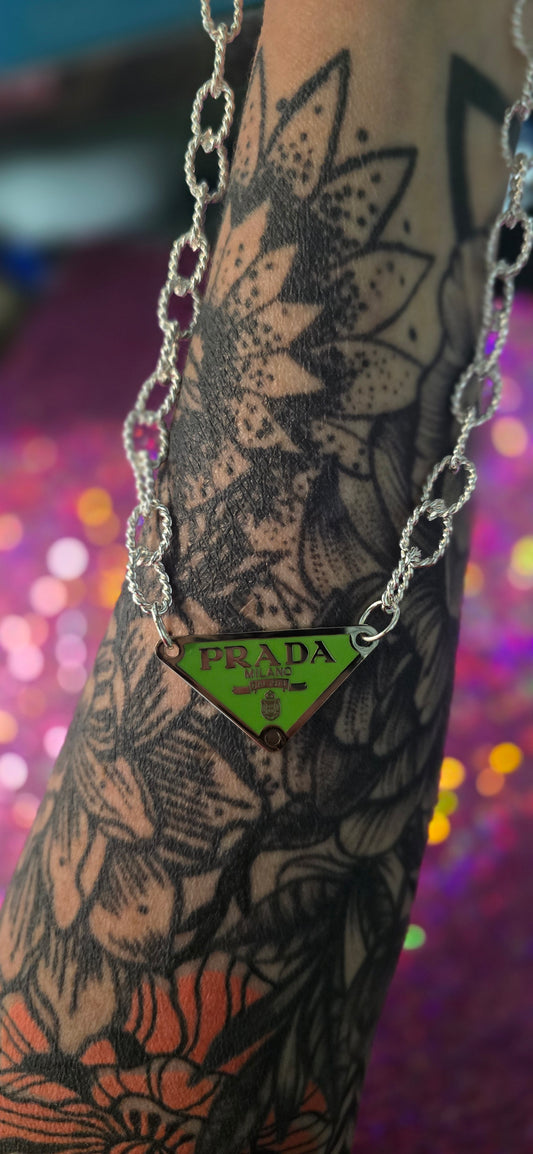 Pr*da Silver Metal Necklace