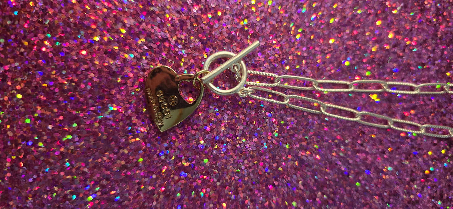 Gu**i Gold Metal Heart w/ Silver Metal Necklace