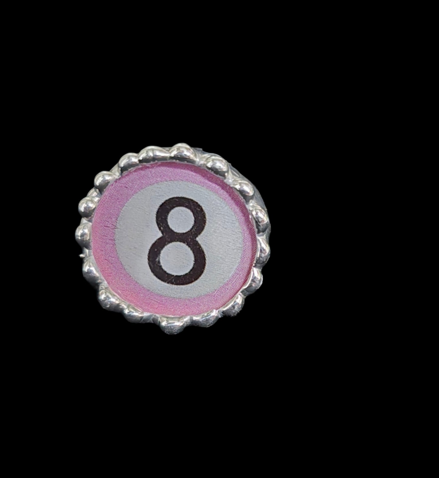 Adjustable pink 8 ball ring