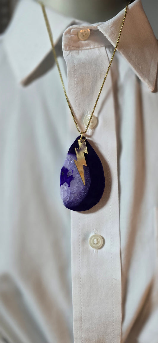 Purple Agate Necklace (Gold Metal)